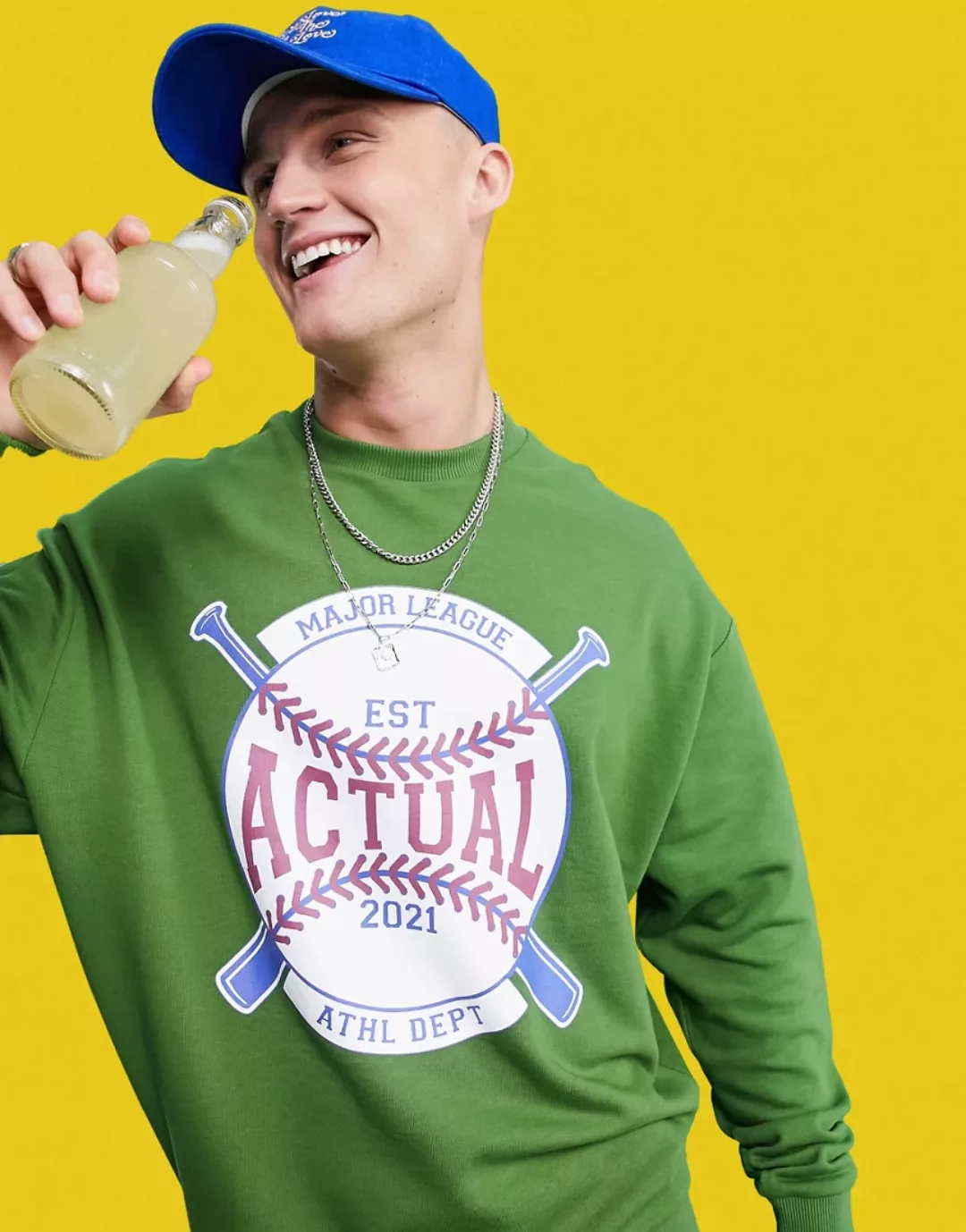 ASOS Actual – Oversize-Sweatshirt mit Vintage-Softball-Print in Grün günstig online kaufen