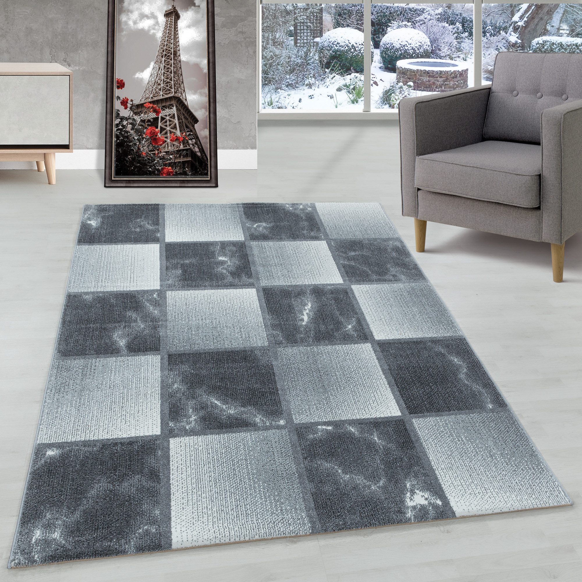 Carpettex Frisé-Teppich Kariert Design, Läufer, Höhe: günstig online kaufen