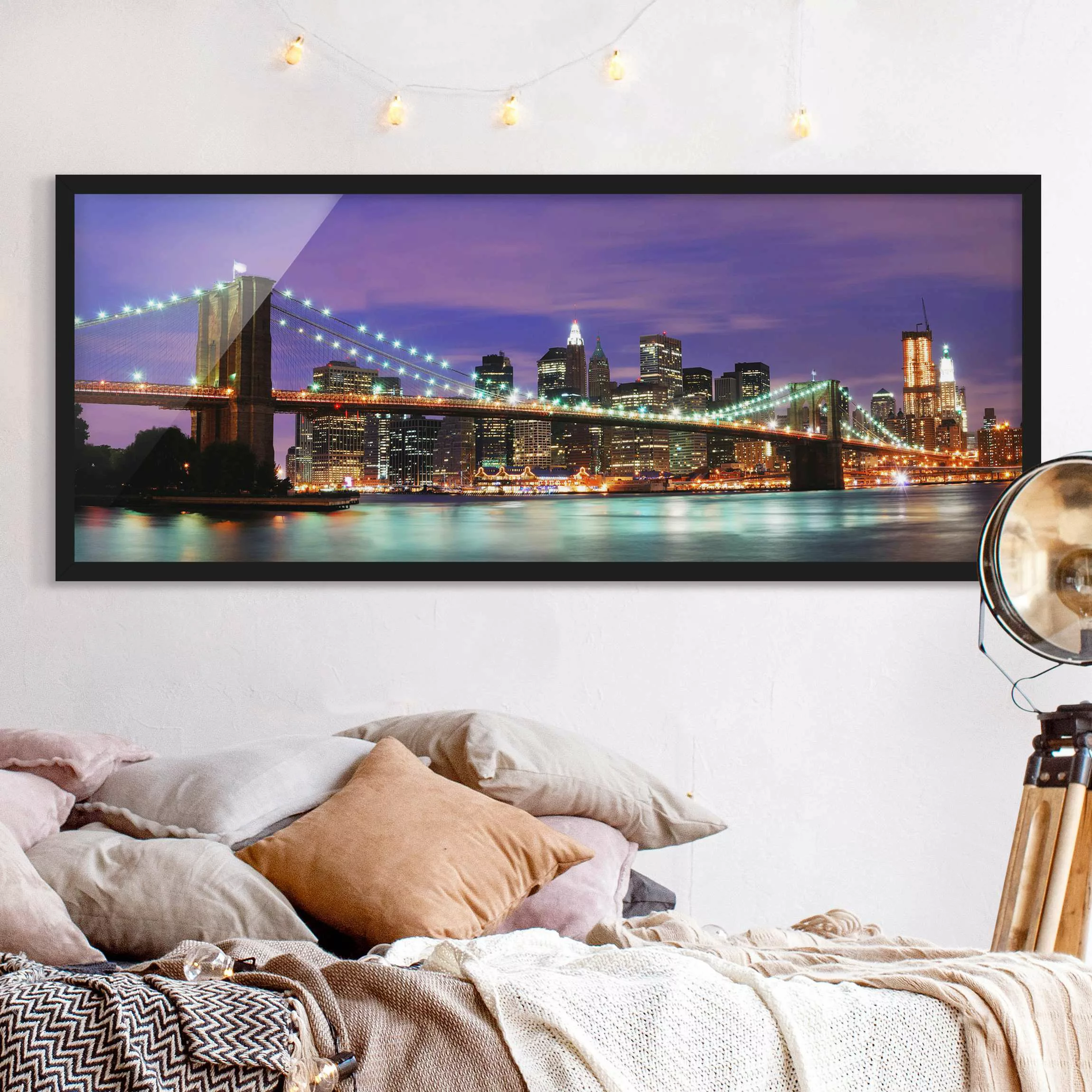 Bild mit Rahmen - Panorama Brooklyn Bridge in New York City günstig online kaufen