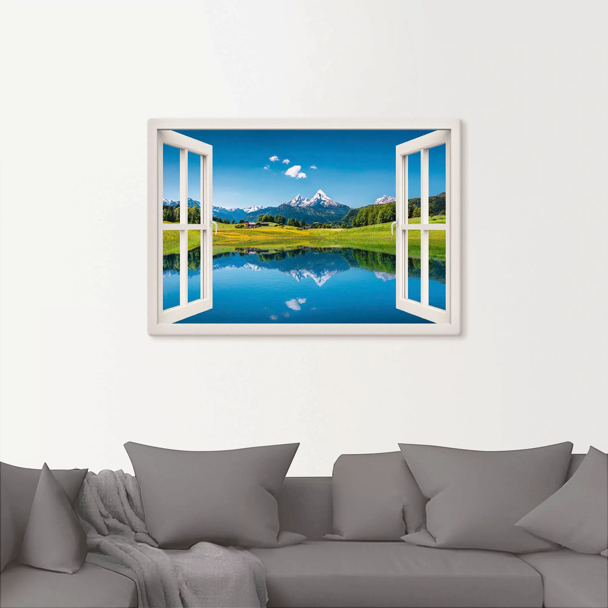 Artland Wandbild "Fensterblick Alpen und Bergsee", Berge, (1 St.), als Lein günstig online kaufen
