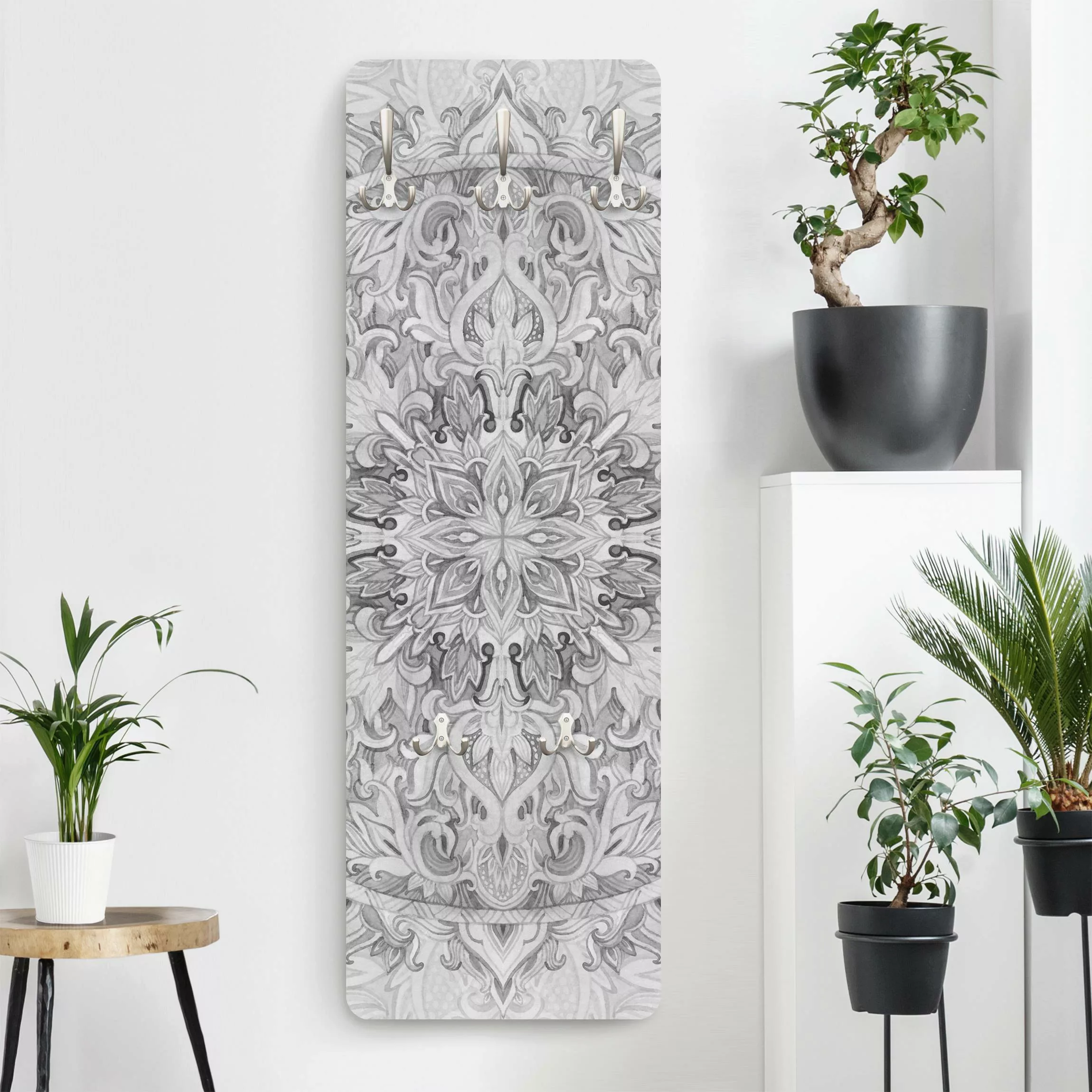 Wandgarderobe Mandala Aquarell Ornament Muster Schwarz-Weiß günstig online kaufen