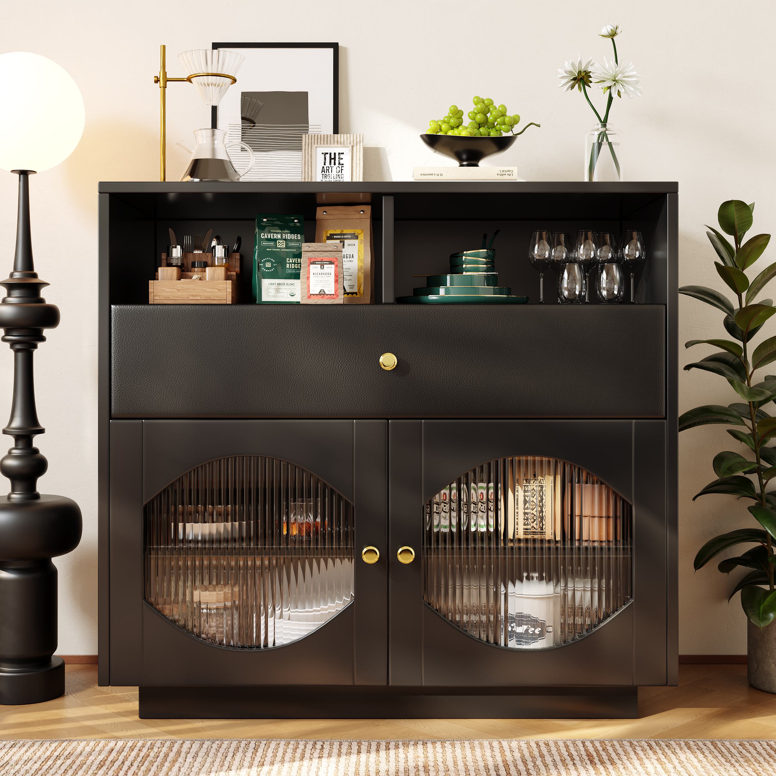 Küchenschrank Sideboard mit Glastüren, Modernes Design, Geräumiger Stauraum günstig online kaufen