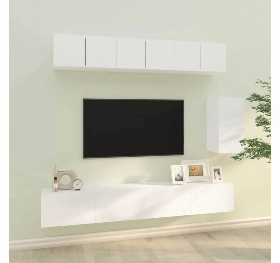 vidaXL TV-Schrank 6-tlg. TV-Schrank-Set Weiß Holzwerkstoff (6-St) günstig online kaufen