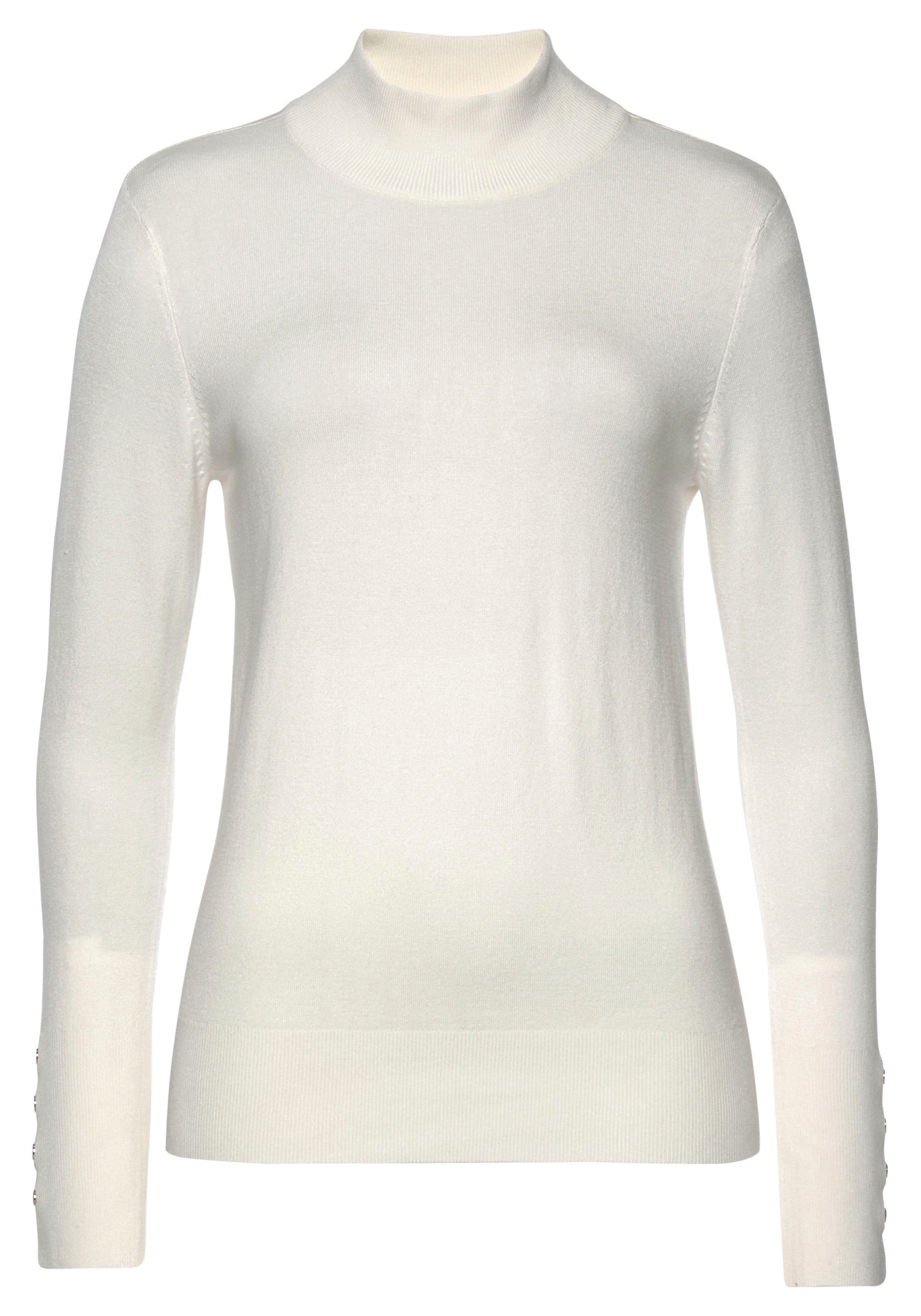 LASCANA Strickpullover, mit Zierknöpfen am Ärmelabschluss, leichter Rollkra günstig online kaufen