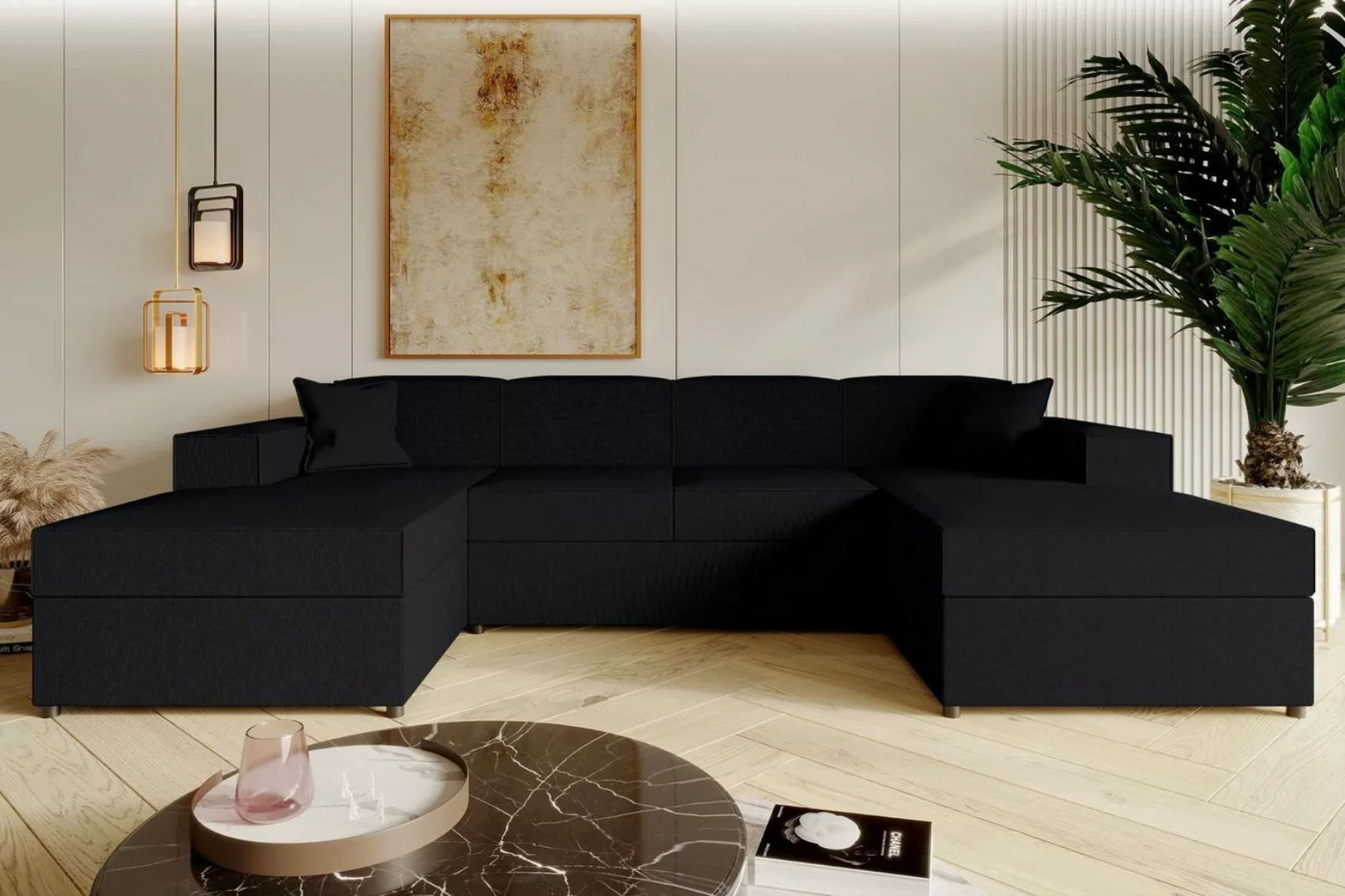 Stylefy Wohnlandschaft Sergio, U-Form, Couch, mit Bettfunktion und 2xBettka günstig online kaufen