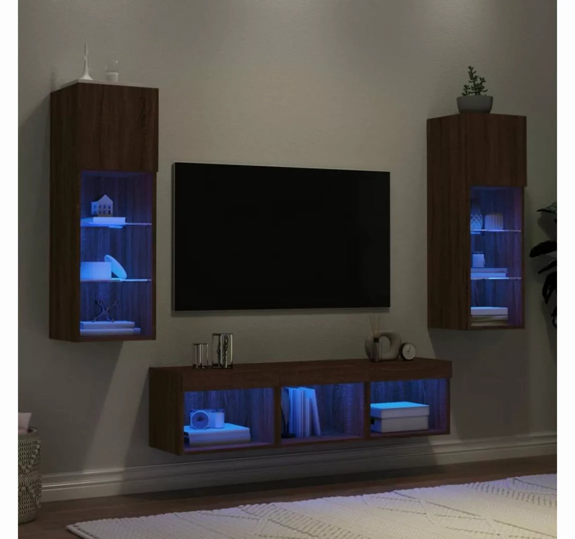 vidaXL TV-Schrank 5-tlg. Wohnwand mit LED-Beleuchtung Braun Eichen-Optik (5 günstig online kaufen