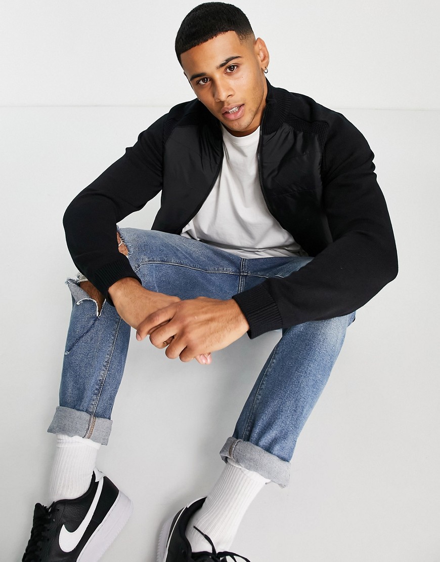 Jack & Jones Core – Wattierte Jacke in Schwarz mit gestrickten Ärmeln günstig online kaufen