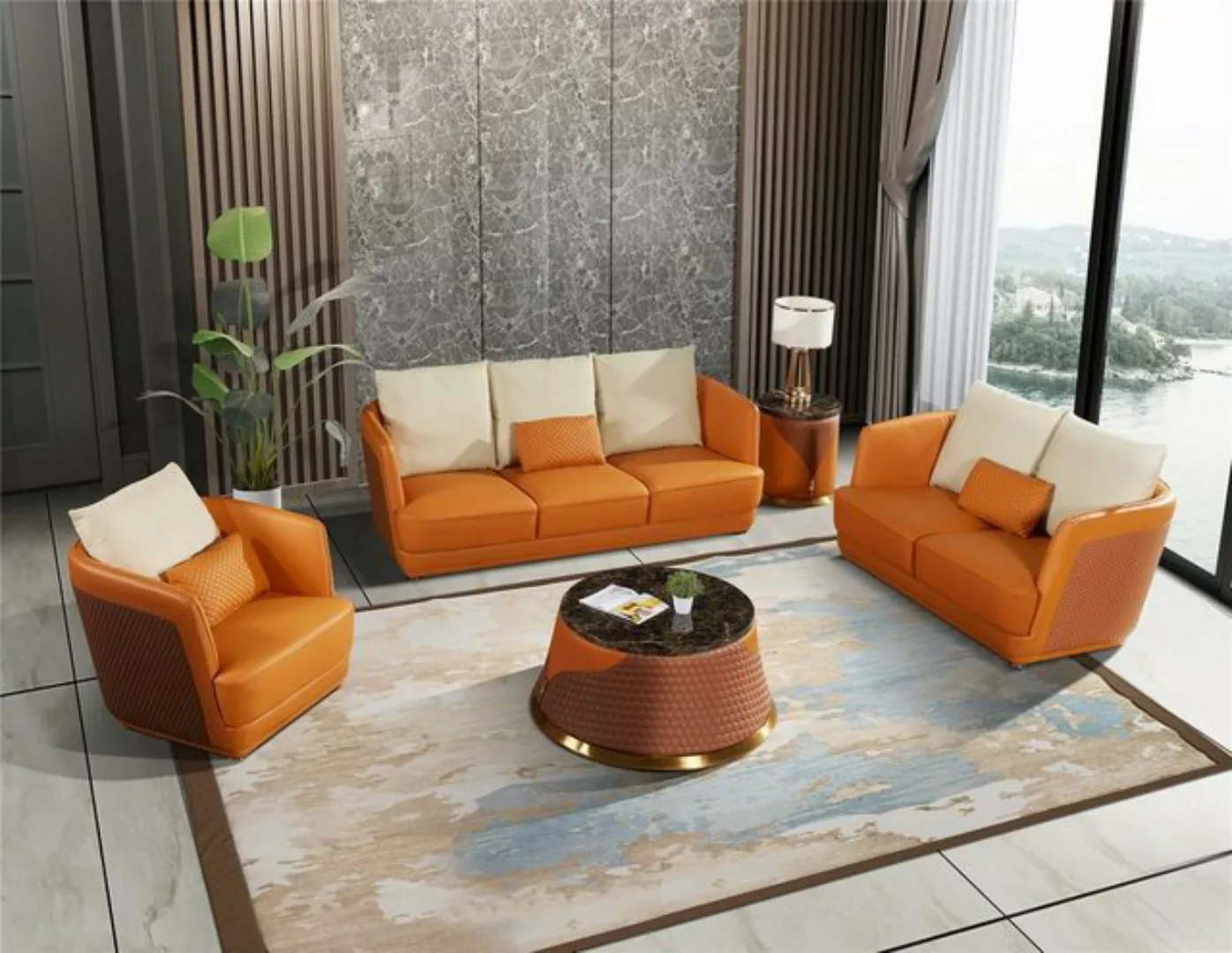 JVmoebel Sofa Moderne Sofagarnitur 3+2 Sitzer Ledersofa Wohnlandschaft Neu, günstig online kaufen