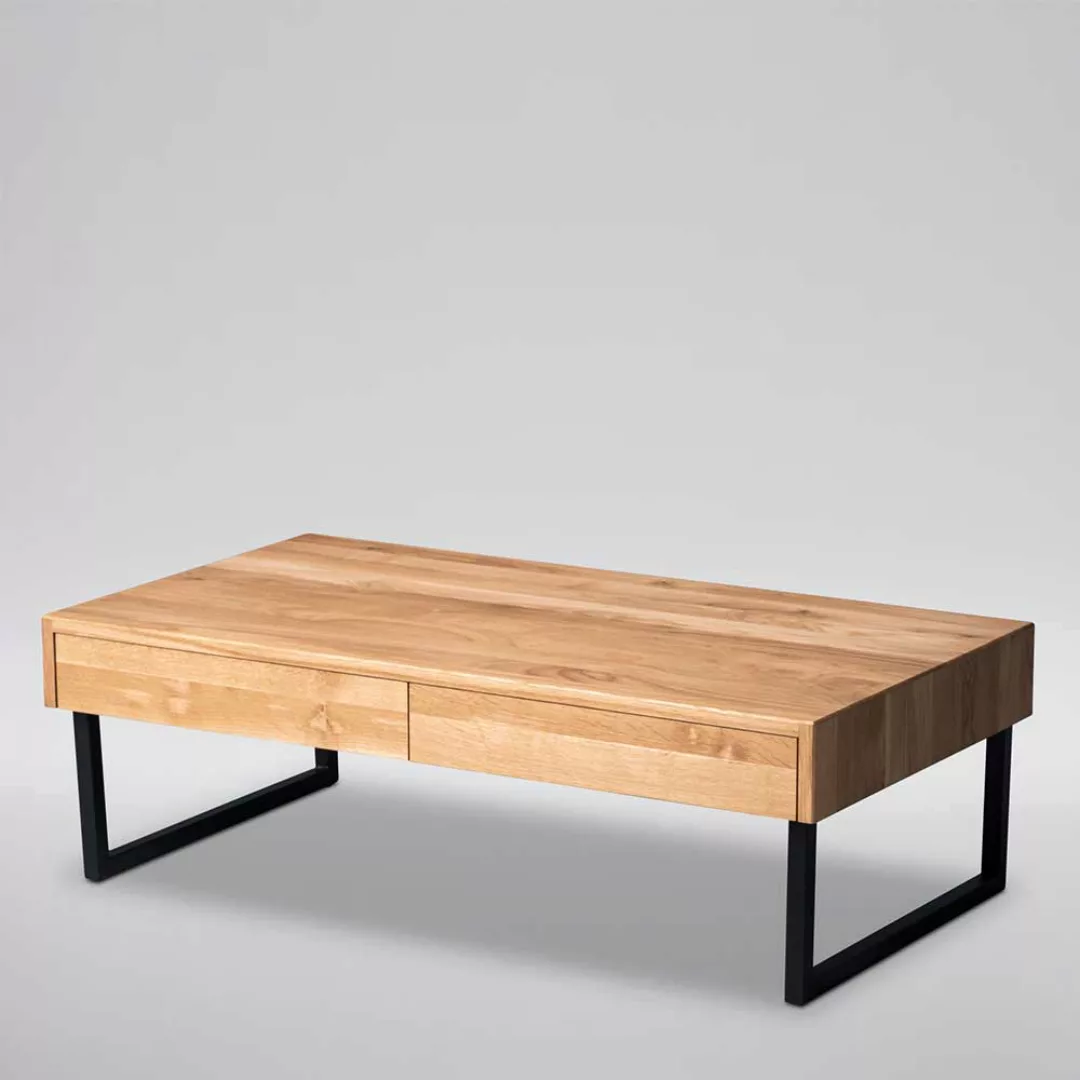 Moderner Wohnzimmer Tisch aus Wildeiche Massivholz Metall günstig online kaufen