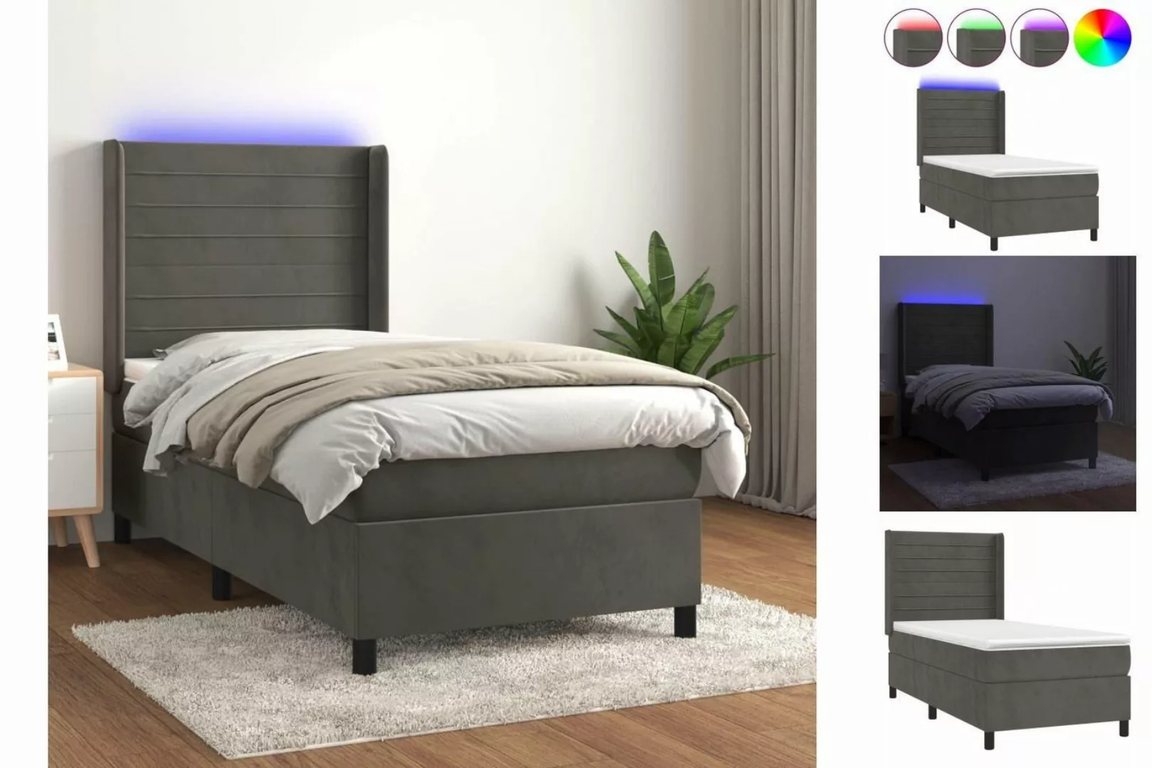 vidaXL Bettgestell Boxspringbett mit Matratze LED Dunkelgrau 100x200 cm Sam günstig online kaufen