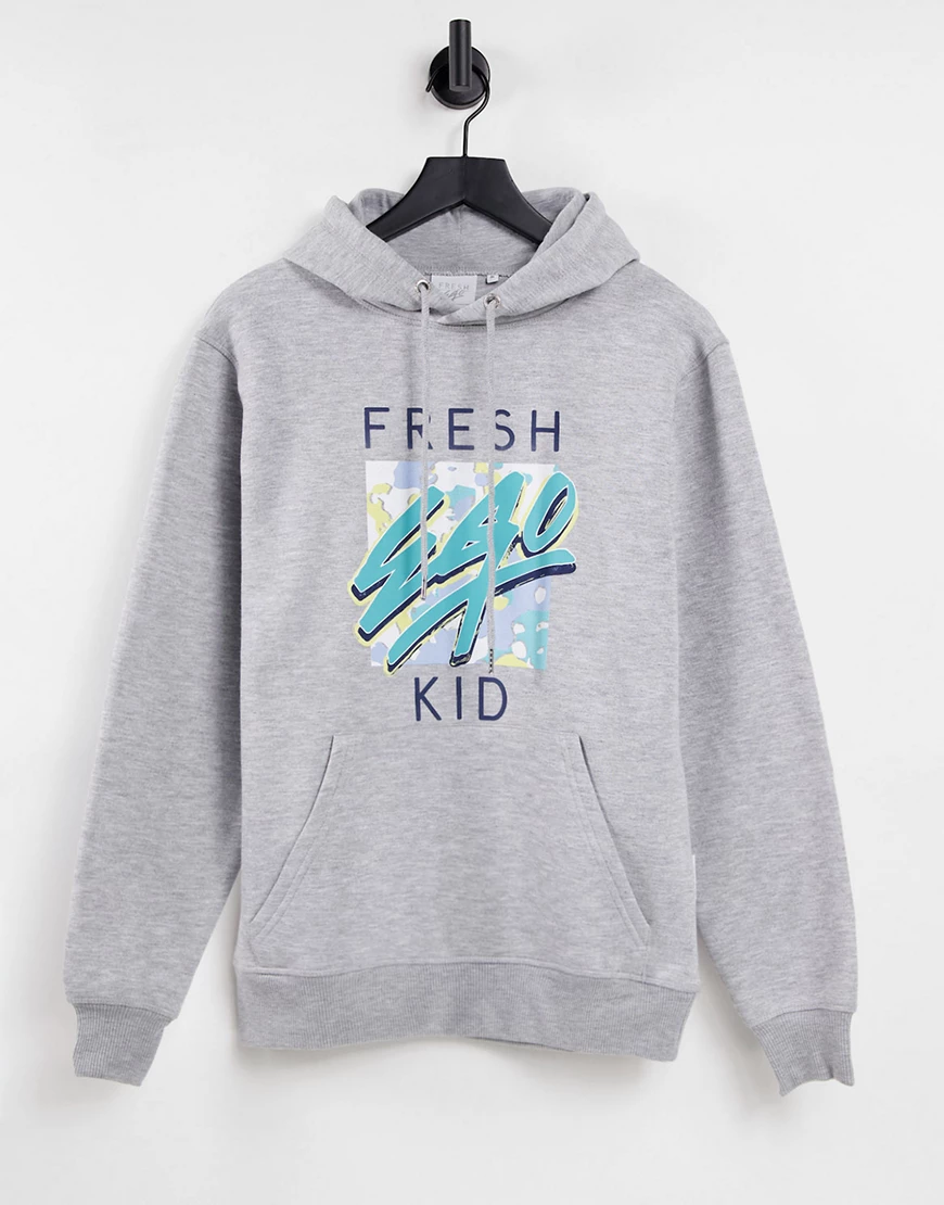 Fresh Ego Kid regular – Figurnaher Kapuzenpullover in Grau mit Aufdruck vor günstig online kaufen