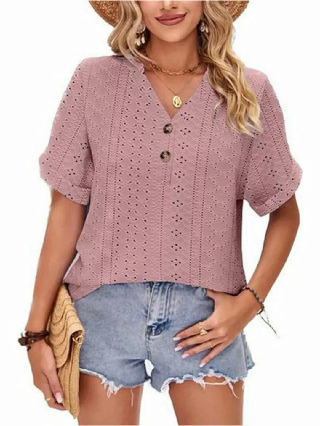 KIKI Kurzarmshirt Damen Sommer Kurzarm Tunika Shirt V Ausschnitt lässige günstig online kaufen