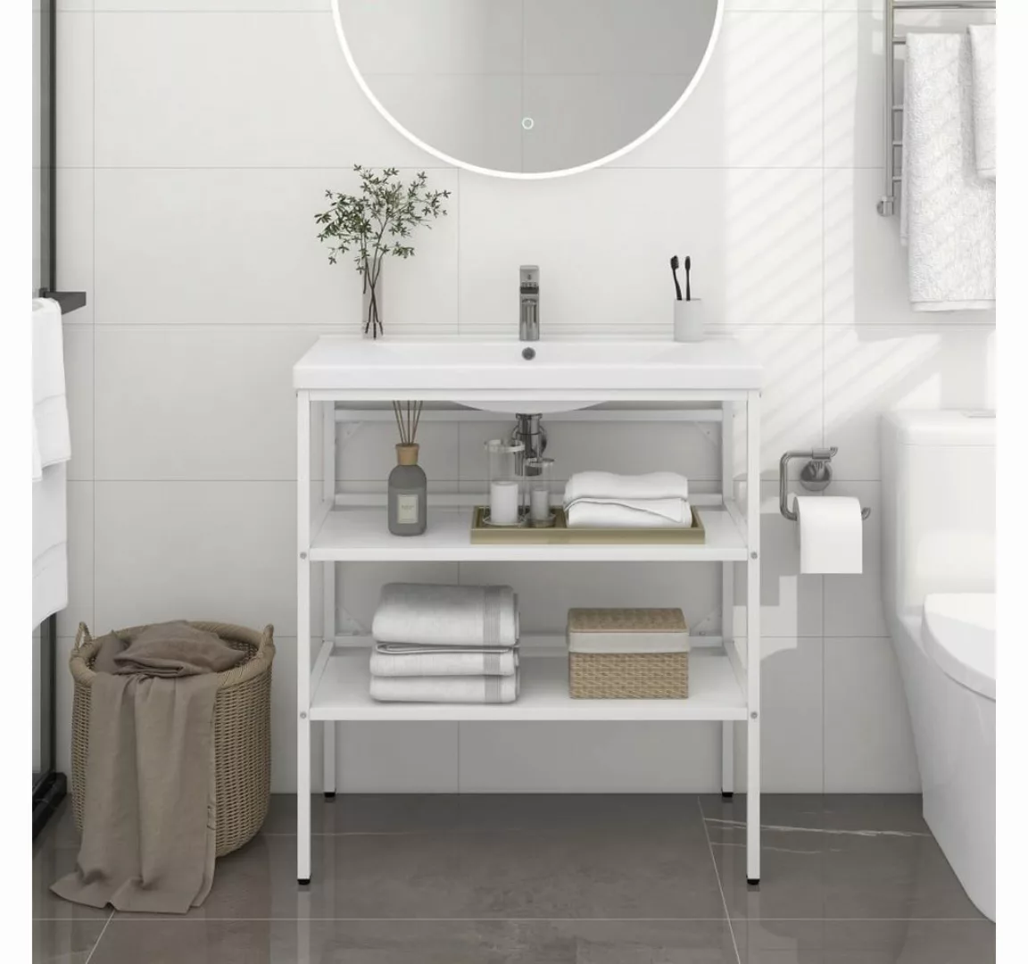 vidaXL Badezimmerspiegelschrank Badezimmer Waschtischgestell Weiß 79x38x83 günstig online kaufen
