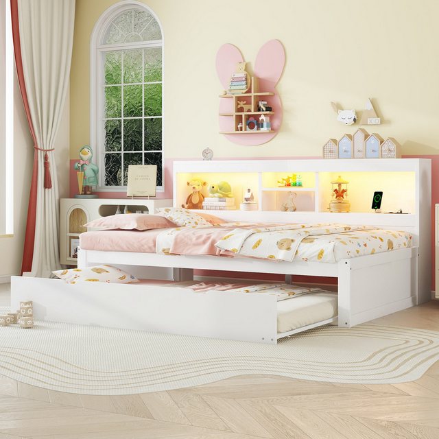 Merax Daybed 90x200cm mit Ausziehbett 90x190cm und Staufächer, Kinderbett T günstig online kaufen