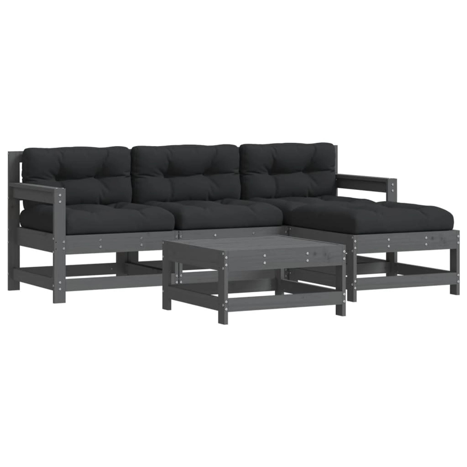 vidaXL 5-tlg Garten-Lounge-Set mit Kissen Grau Massivholz Modell 2 günstig online kaufen