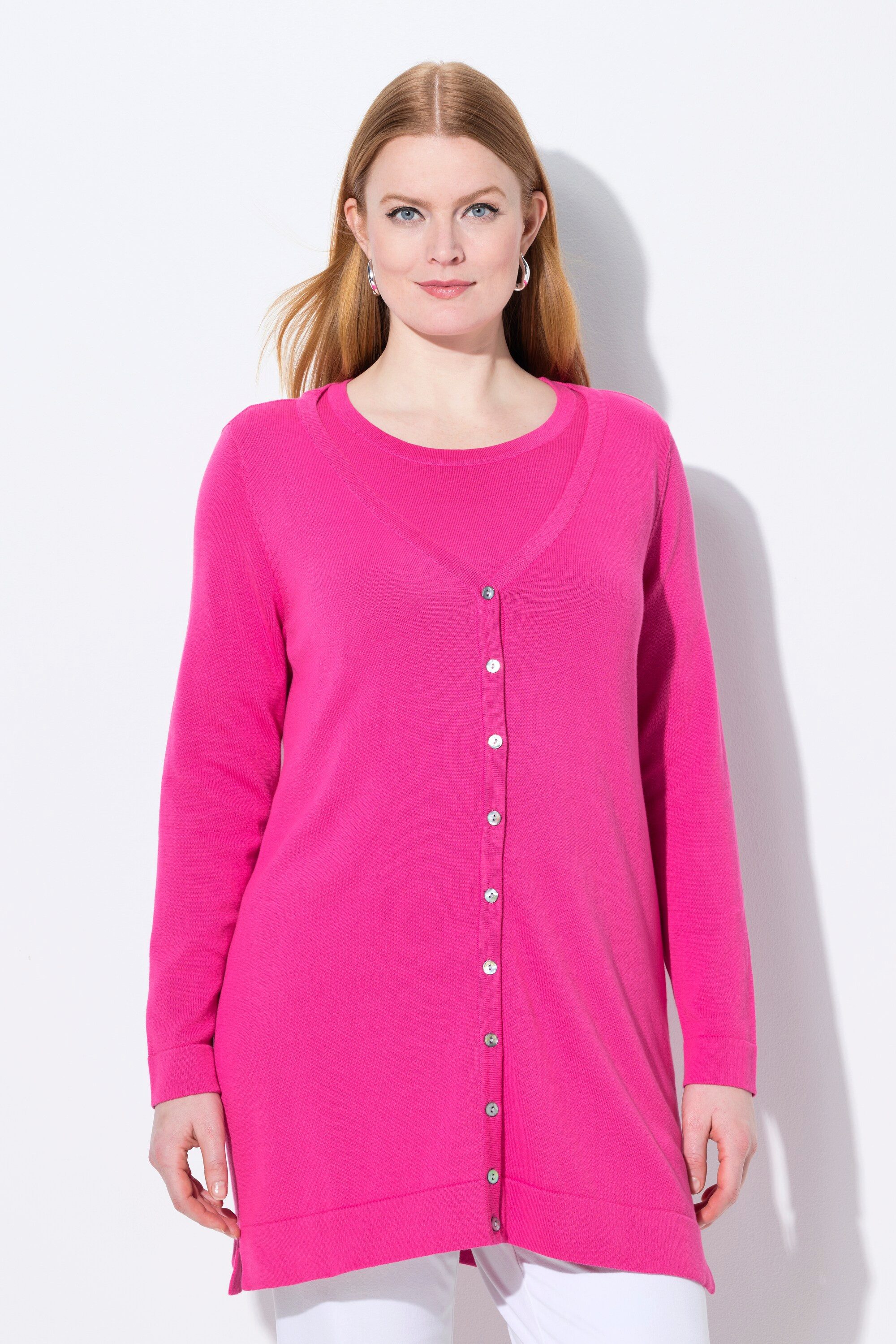 Ulla Popken Strickjacke Long-Strickjacke V-Ausschnitt Langarm günstig online kaufen
