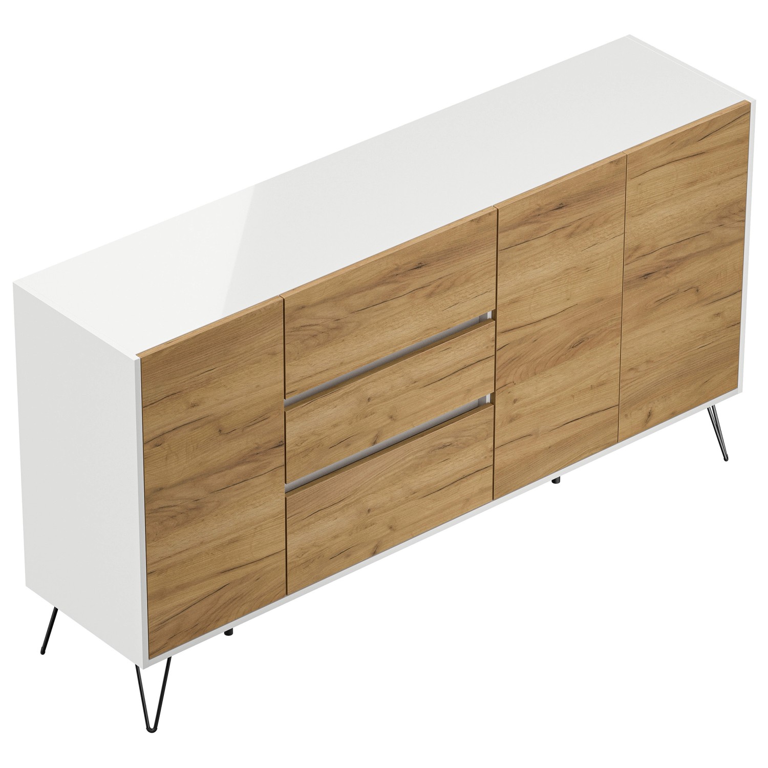 Posseik Sideboard Industrial Q 3 Schubladen 3 Türen 180 cm Weiß Eiche Front günstig online kaufen