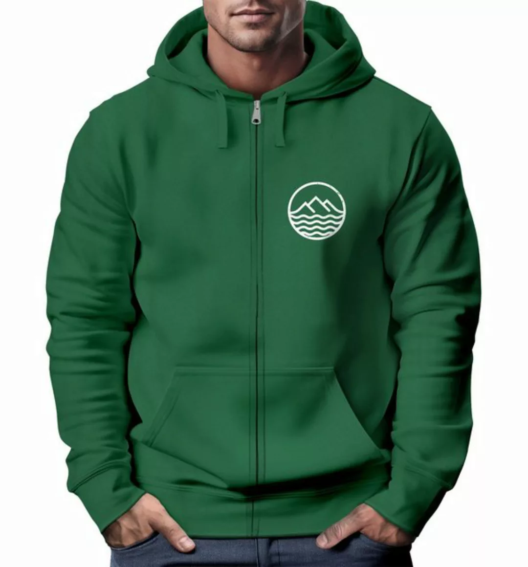 Neverless Sweatjacke Herren Sweatjacke mit Kapuze Wandern Berge Logo Motiv günstig online kaufen