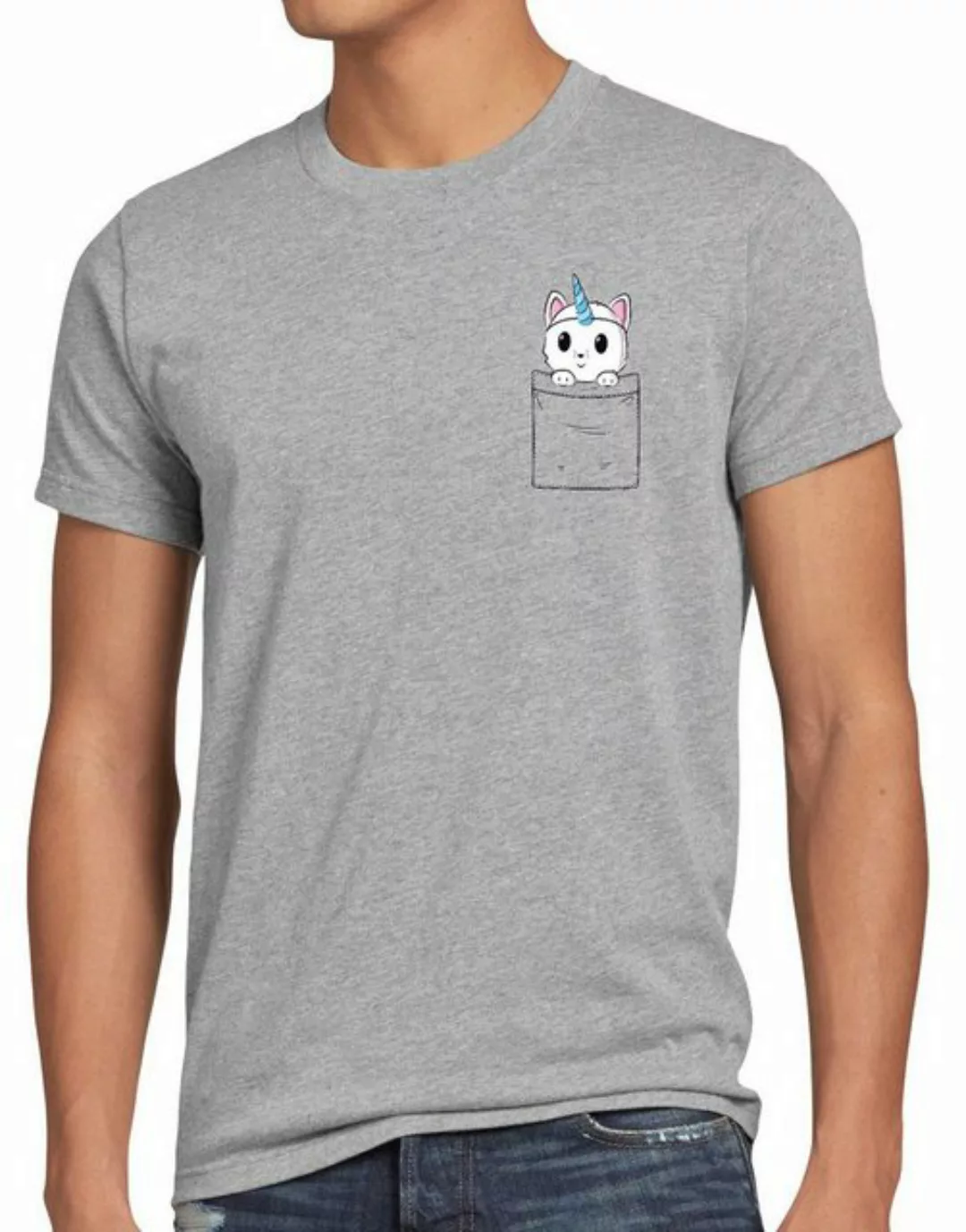style3 Print-Shirt Herren T-Shirt Unicorn Pocket Cat Einhorn Katze Brusttas günstig online kaufen