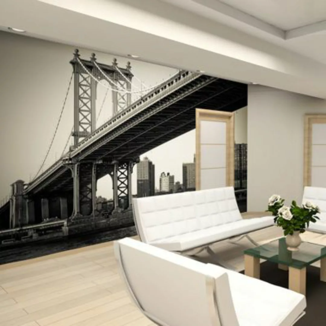 artgeist Fototapete Manhattan Brücke, New York schwarz/weiß Gr. 250 x 193 günstig online kaufen