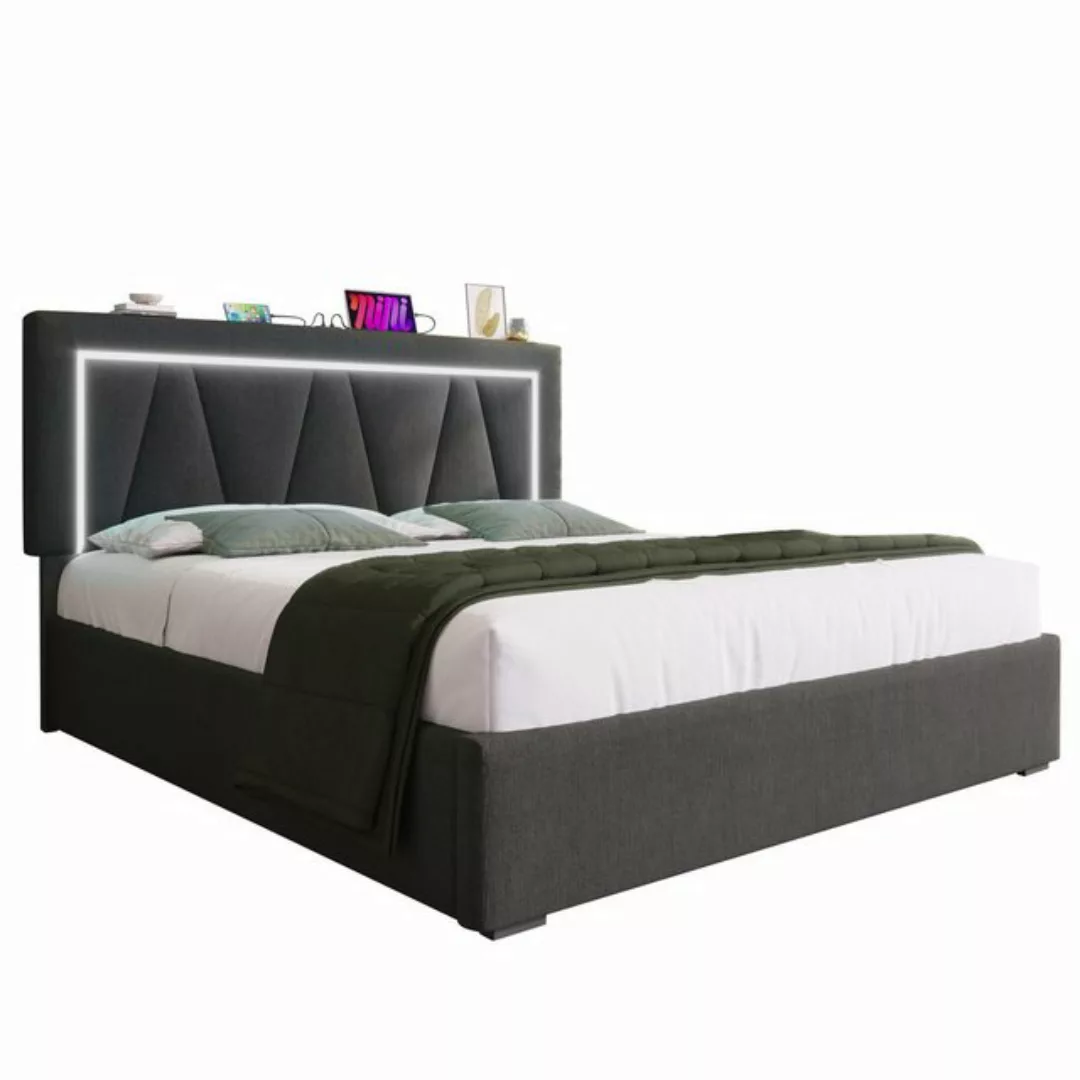 OKWISH Polsterbett Doppelbett (160 x 200 cm Inklusive Matratze), LED Doppel günstig online kaufen