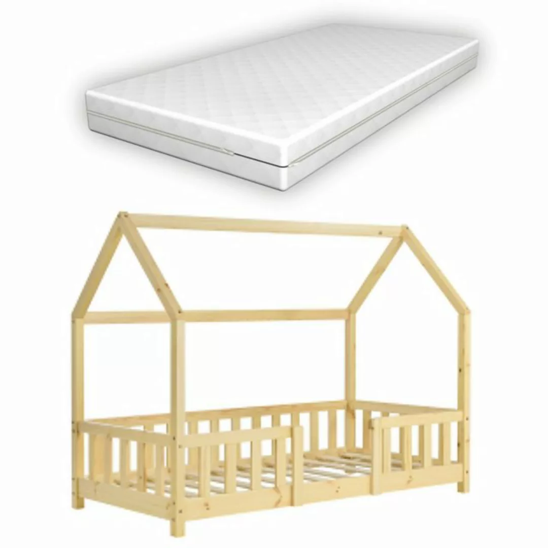 en.casa Kinderbett, »Sisimiut« Hausbett mit Matratze 70 x 140 cm Naturholz günstig online kaufen