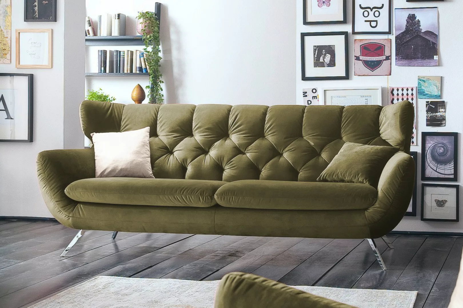 KAWOLA Sofa CHARME Velvet oliv günstig online kaufen