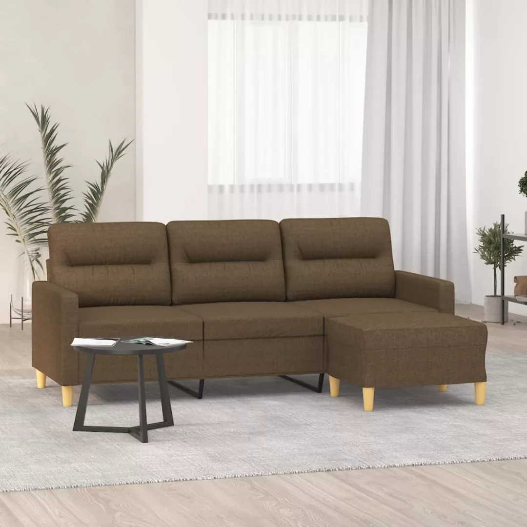 Vidaxl 3-sitzer-sofa Mit Hocker Braun 180 Cm Stoff günstig online kaufen