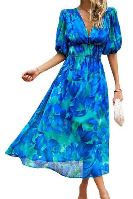 BlauWave Abendkleid Druckkleid Damen V-Ausschnitt kurze (1-tlg., Geeignet f günstig online kaufen