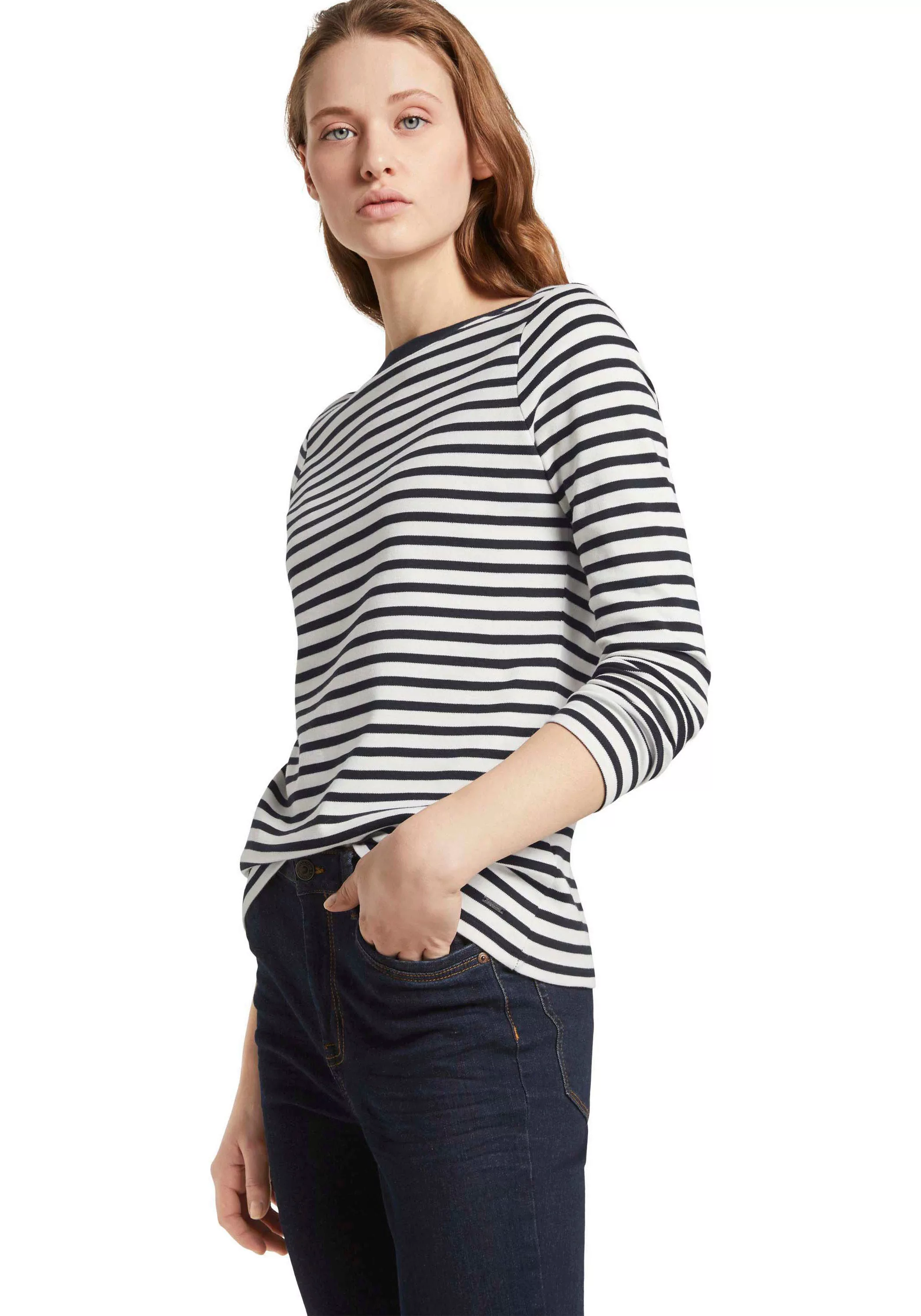 TOM TAILOR T-Shirt Gestreiftes Langarm Shirt Basic Pullover 6287 in Navy günstig online kaufen