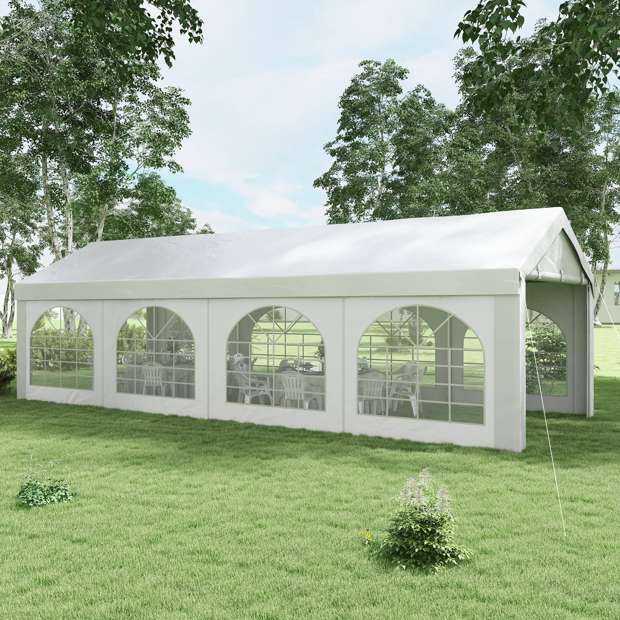 Outsunny Festzelt, Pavillon, Gartenpavillon 8 x 3 m mit 8 großen Fenstern, günstig online kaufen