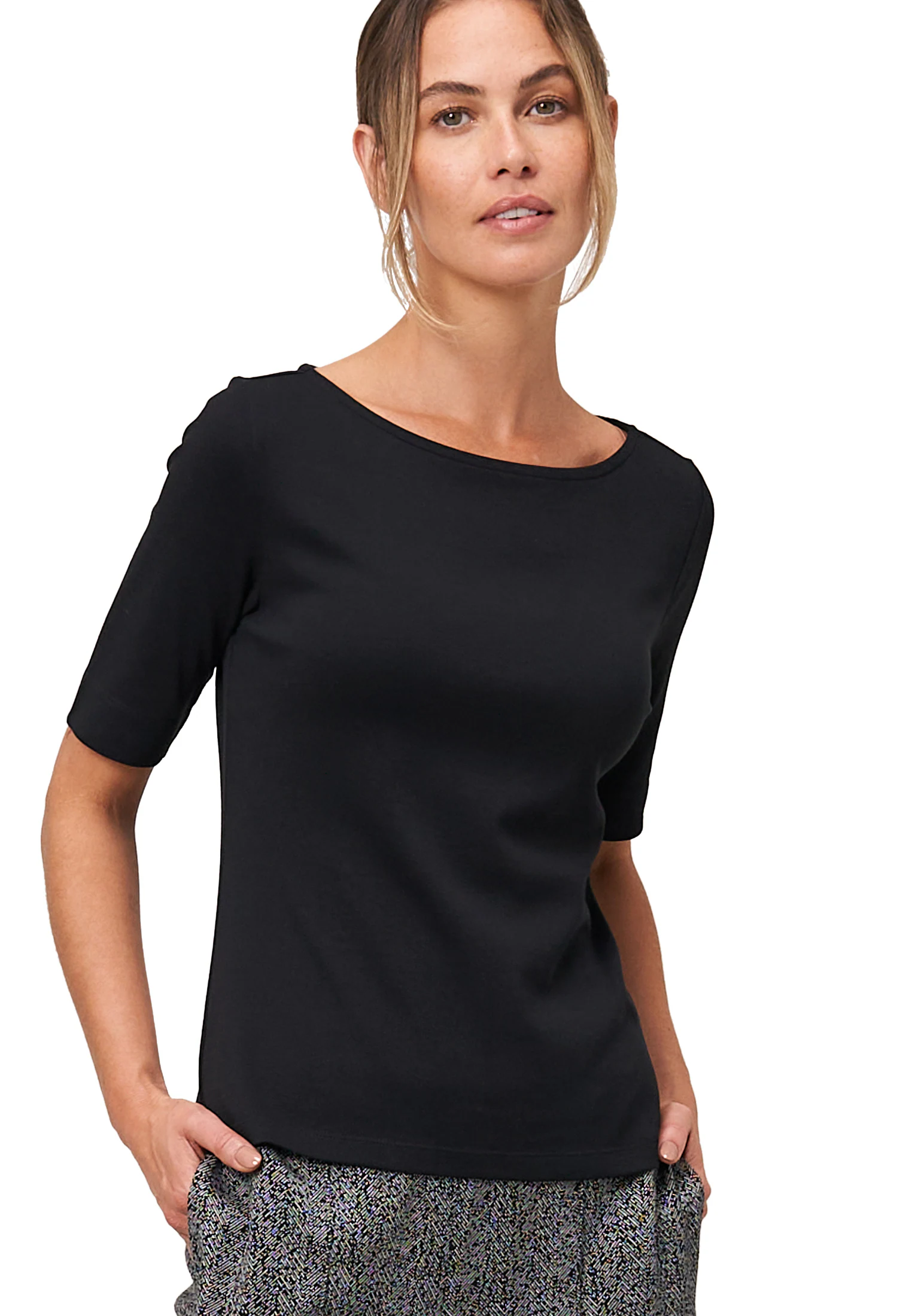 Zero Kurzarmshirt "zero Damen Baumwollshirt mit U-Boot Ausschnitt", (1 tlg. günstig online kaufen