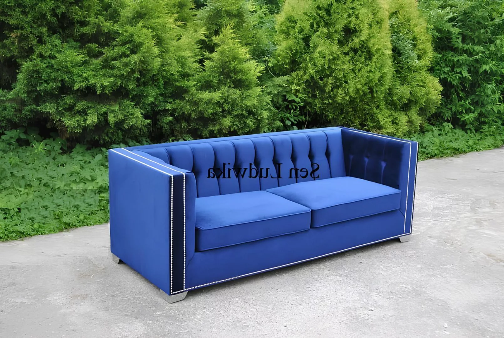 Xlmoebel Sofa Neu Blaues Chesterfield Sofa mit Textilbezug für drei Persone günstig online kaufen