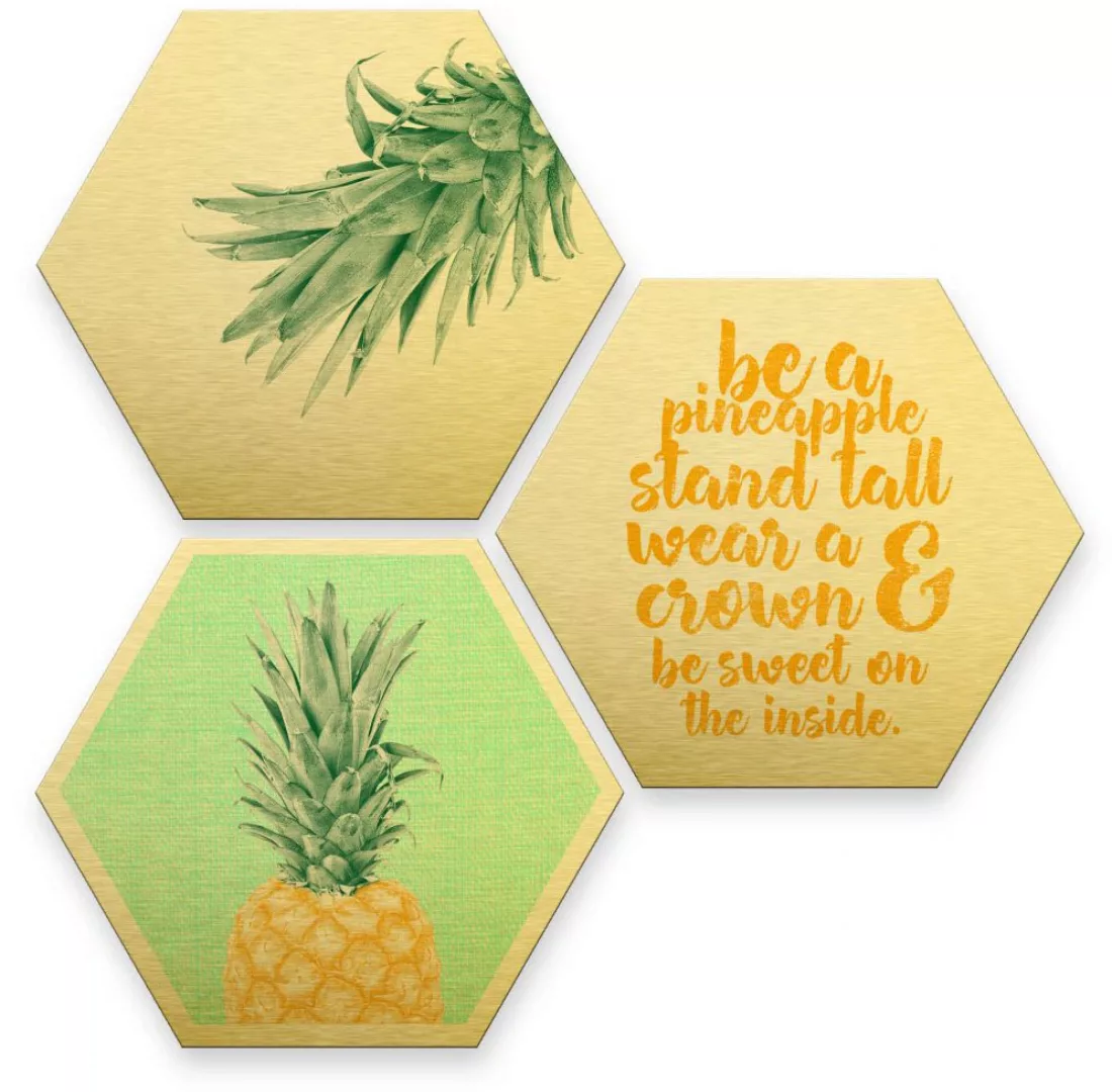 Wall-Art Mehrteilige Bilder "Gold Effekt Ananas Collage", Natur, (Set, 3 St günstig online kaufen