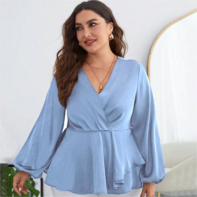 Zoclack Blusentop Damen Top mit V-Ausschnitt und Puffärmel Bluse mit Modisc günstig online kaufen