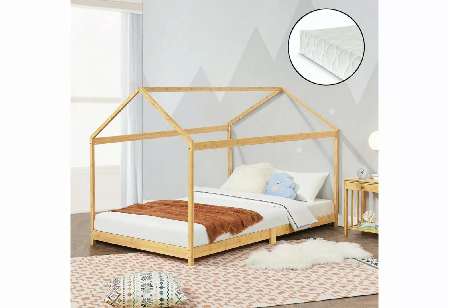 en.casa Kinderbett (2-tlg., Bett und Matratze), Vindafjord Hausbett mit Mat günstig online kaufen