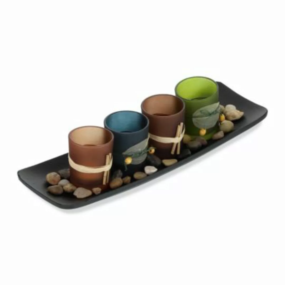relaxdays Bunte Teelichthalter mit Tablett bunt günstig online kaufen