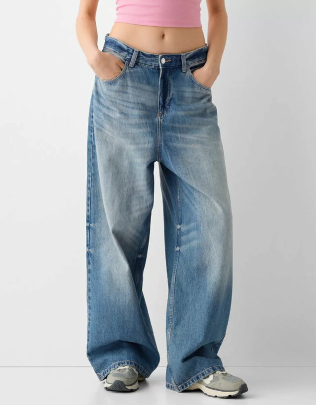 Bershka Super-Baggy-Jeans Damen 36 Ausgewaschenes Blau günstig online kaufen