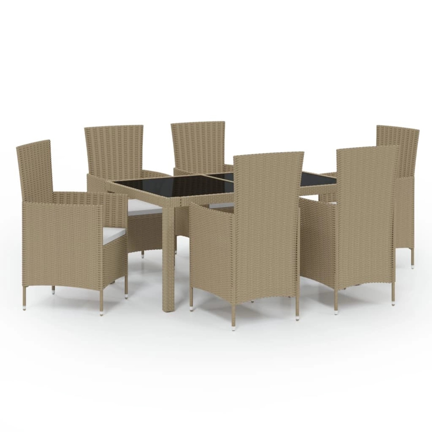 vidaXL 7-tlg Garten-Essgruppe mit Kissen Poly Rattan Beige Modell 5 günstig online kaufen