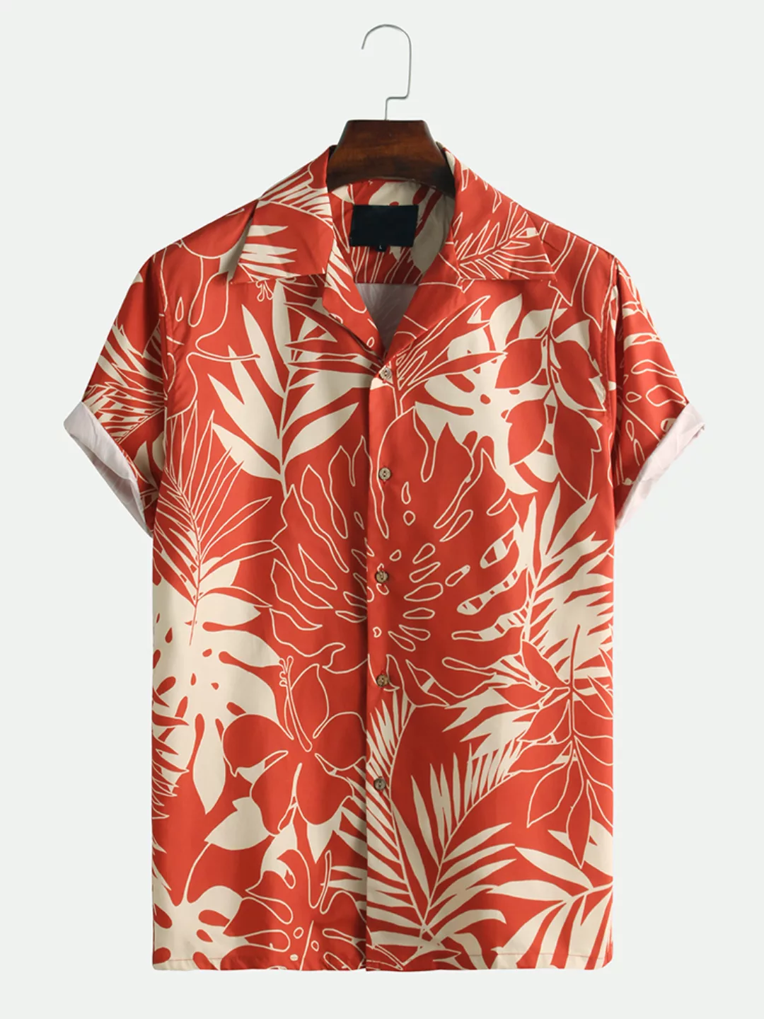 Herren Hawaiian Leaf Printed Turn Down Kragen Kurzarmhemden günstig online kaufen