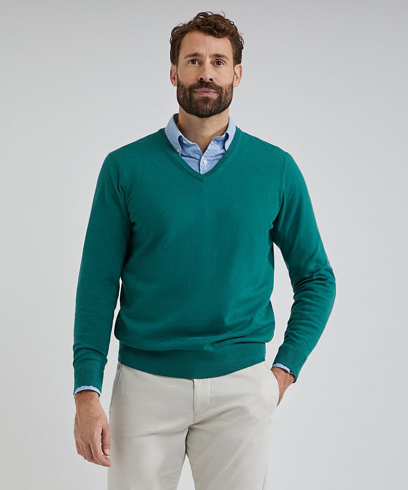 Steppin' Out Pullover Cotton Cashmere V-Ausschnitt Medium Grün - Größe XXL günstig online kaufen