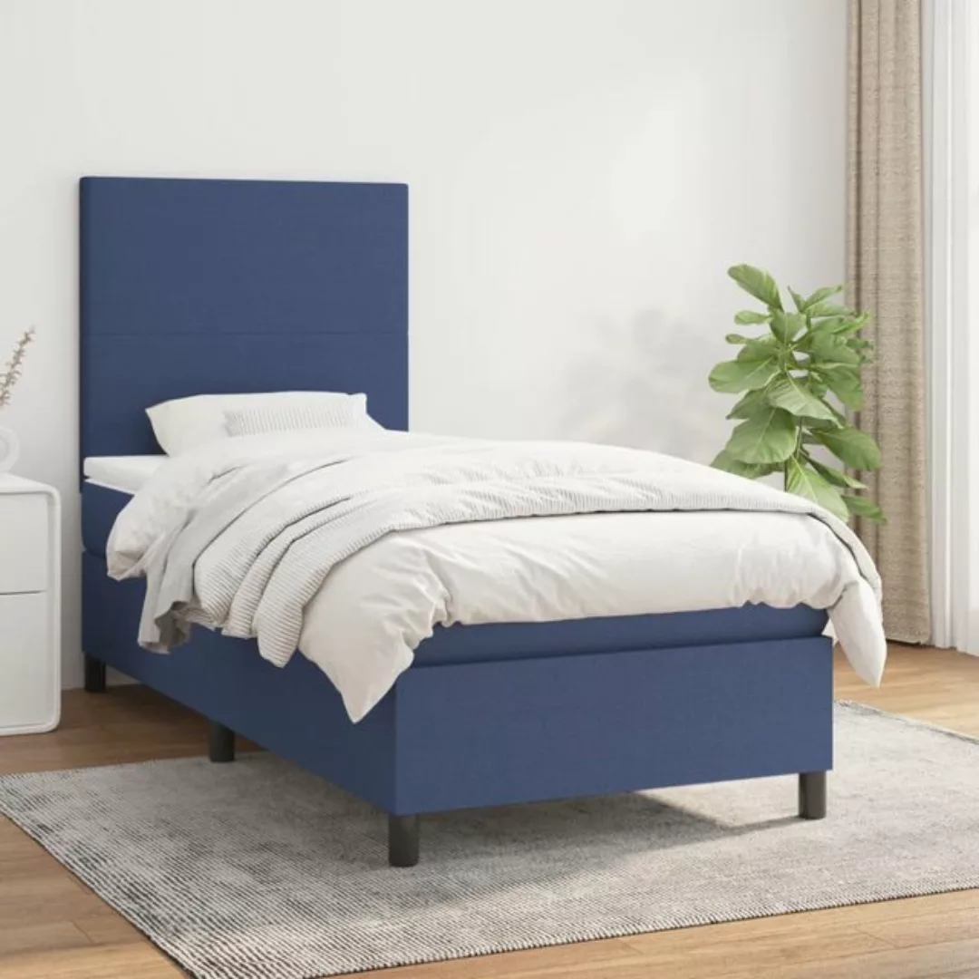 vidaXL Boxspringbett Boxspringbett mit Matratze Blau 90x200 cm Stoff Bett B günstig online kaufen