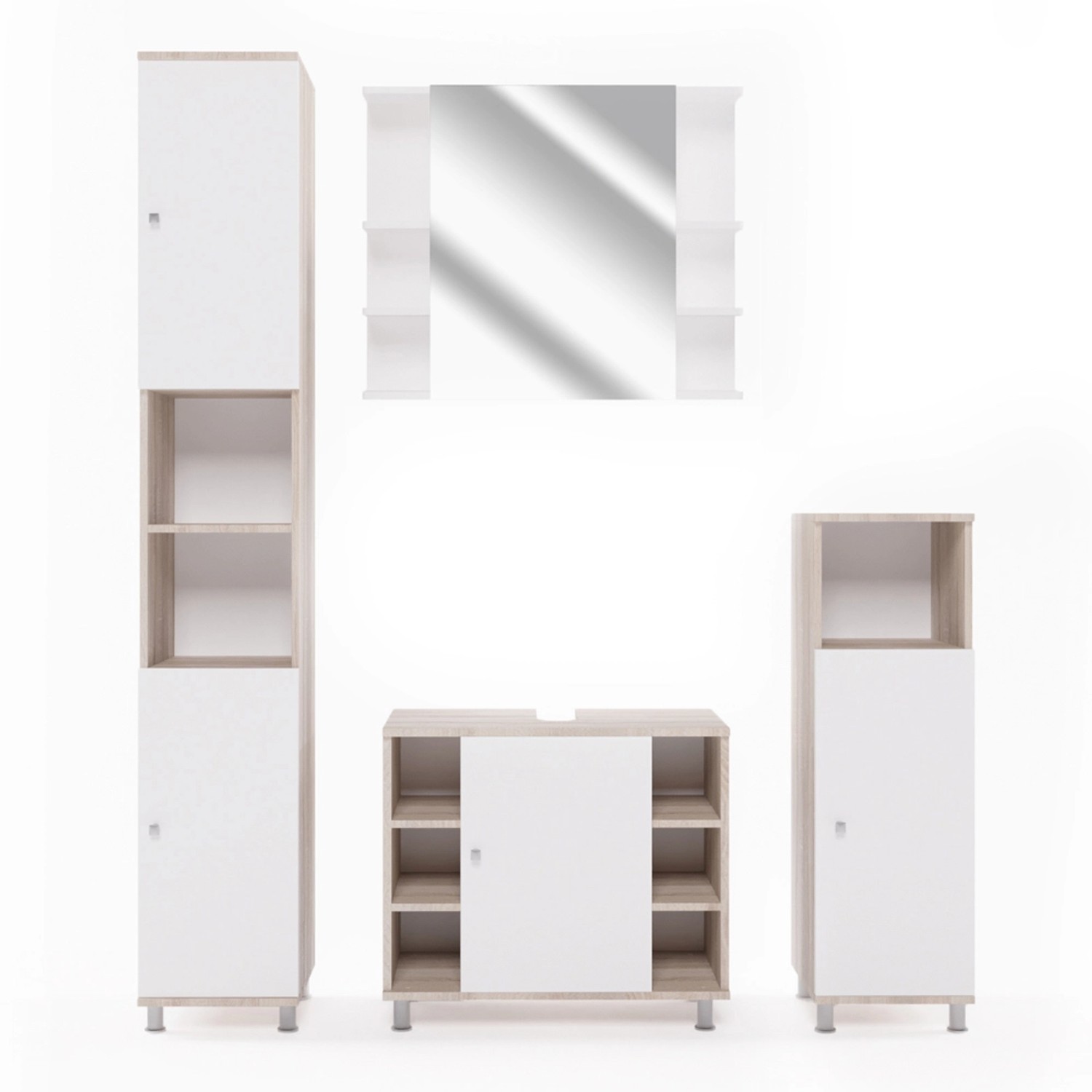 Vicco Badmöbel-Set Fynn, Sonoma/Weiß, 4 Teile, günstig online kaufen