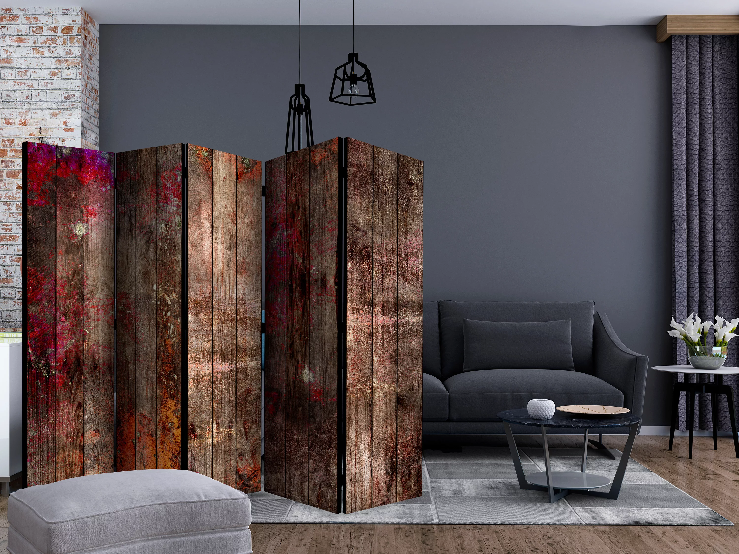 5-teiliges Paravent - Stained Wood Ii [room Dividers] günstig online kaufen