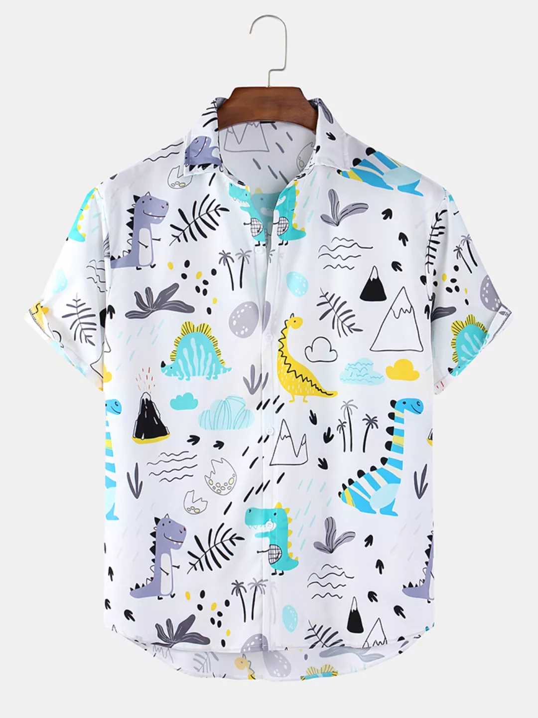 Herren Cartoon Dinosaurier & Plant Print Loose Light Casual Kurzarm Shirts günstig online kaufen