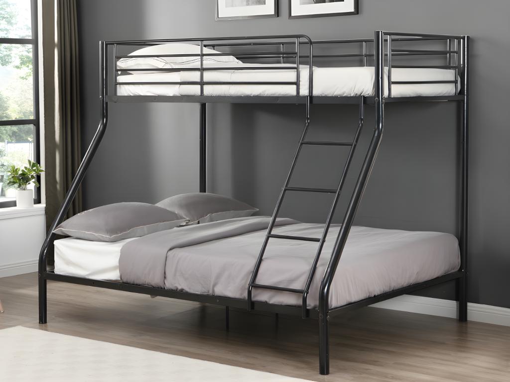 Etagenbett + Matratze - 90 & 140 x 190 cm - Stahl - Schwarz - ELEVATIO IV günstig online kaufen