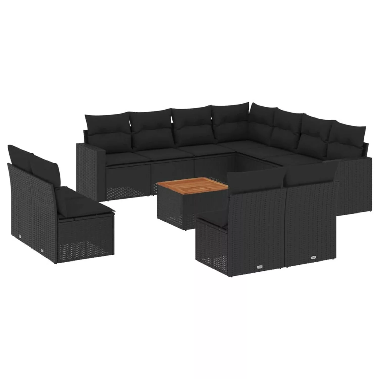 vidaXL 12-tlg Garten-Sofagarnitur mit Kissen Schwarz Poly Rattan Modell 70 günstig online kaufen