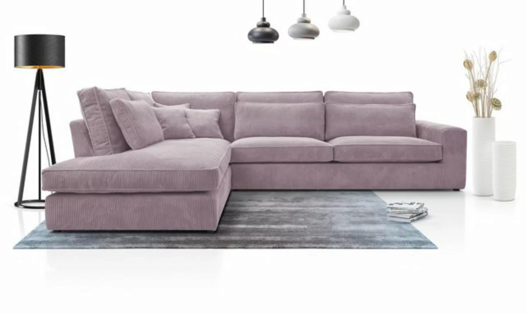 Compleo Ecksofa LAMINE, L-Form Wohnzimmersofa, große Ecke aus Velours, L: 3 günstig online kaufen