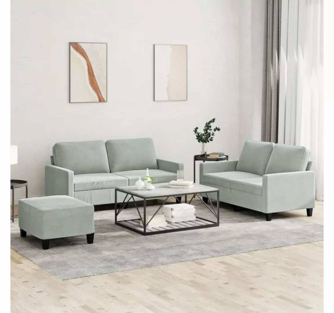 vidaXL Sofa Sofagarnitur Set mit Kissen Samt, 3-tlg., Hellgrau günstig online kaufen