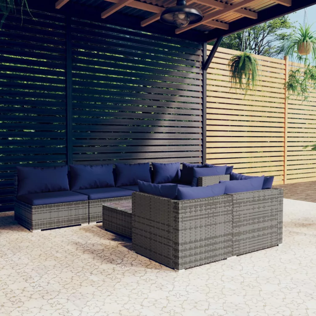 Vidaxl 8-tlg. Garten-lounge-set Mit Kissen Grau Poly Rattan günstig online kaufen